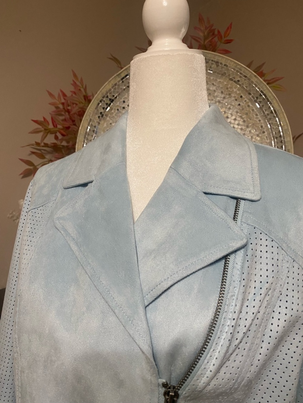 Kate & Mallory Beautiful Powder Blue Perforated Suede Jacket